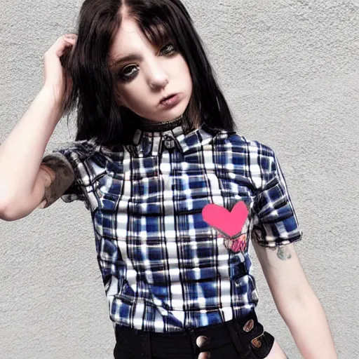 Image similar to female model teenage emo photography plaid skirt band shirt