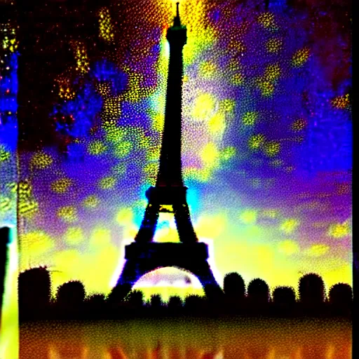 Image similar to the eiffel tower drawn like starry night