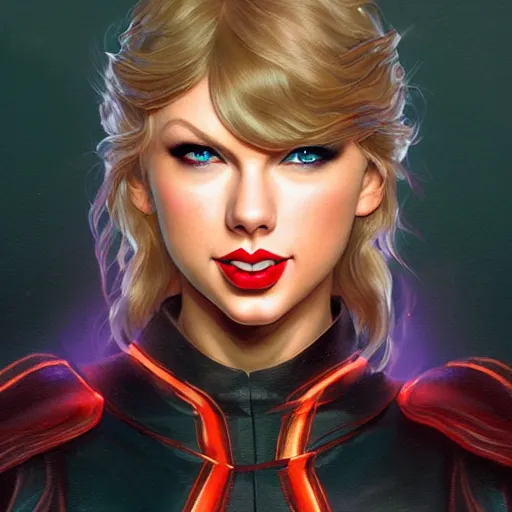 Image similar to Taylor Swift as a Street Fighter character, portrait, highly detailed, digital painting, artstation, concept art, sharp focus, illustration, cinematic lighting, art by artgerm and greg rutkowski and alphonse mucha