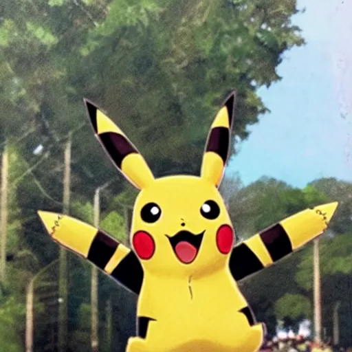 Image similar to a photo of pikachu marching in the army