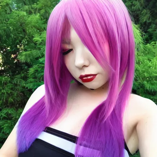 Prompt: photo of a woman with anime hair and anime makeup