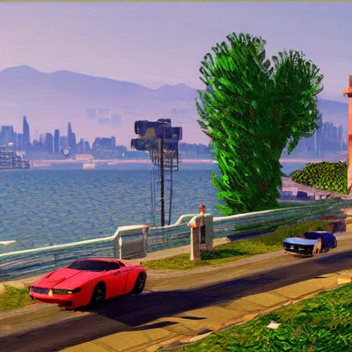 Image similar to grand theft auto ( gta ) in the style of monet, trending on artstation