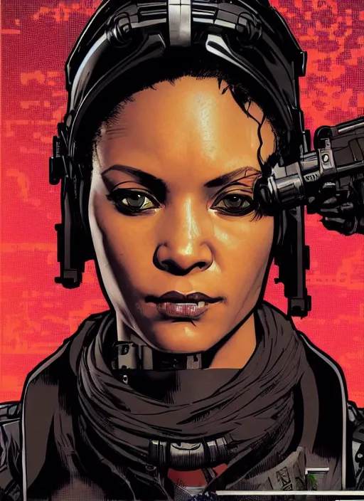 Image similar to cyberpunk blackops spy. night vision. selina igwe. portrait by ashley wood and alphonse mucha and laurie greasley and josan gonzalez and james gurney. spliner cell, apex legends, rb 6 s, hl 2, d & d, cyberpunk 2 0 7 7. realistic face. dystopian setting.