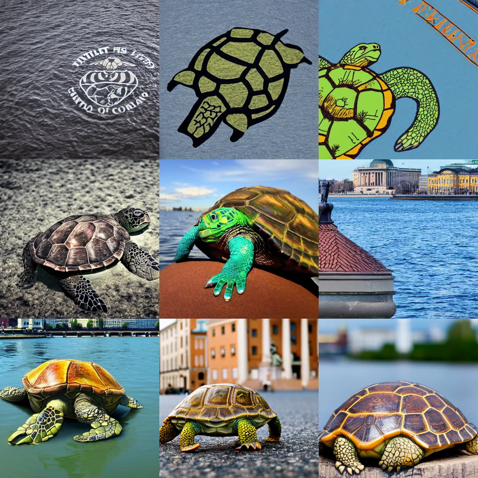 Prompt: city of Helsinki on the back of turtle