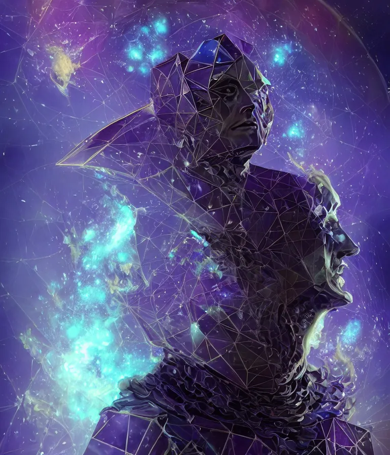 Image similar to front!!! shot of a court jester!!! character, mesmerizing fractal hypercubes, dark holography!!!, future, metallic nebula, crystalline edges, polygonal, elegant, highly detailed, centered, (((artstation, concept art, jagged, sharp focus, artgerm, Tomasz Alen Kopera, Peter Mohrbacher, donato giancola, Joseph Christian Leyendecker, WLOP, Boris Vallejo))), ((raytracing)), mugshot!!!!!, ugly!!!!!!, octane render, nvidia raytracing demo, octane render, nvidia raytracing demo, octane render, nvidia raytracing demo, 8K