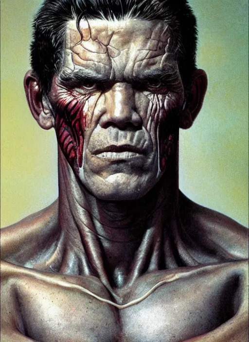 Prompt: upper body and head portrait of josh brolin as mutant, by lawrence alma tadema and zdzislaw beksinski and norman rockwell and jack kirby and tom lovell and greg staples