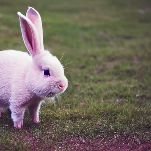 Prompt: a beautiful photograph of a bunnypiglet standing on grass