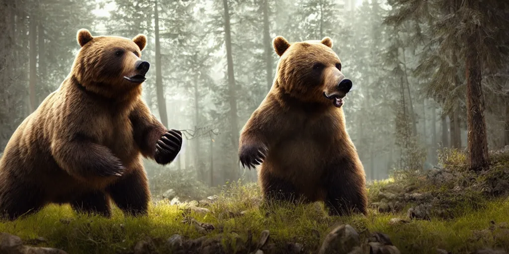 Image similar to very buff realistic bear, realistic 4 k octane beautifully detailed render, 4 k post - processing, highly detailed, intricate complexity, epic composition, magical atmosphere, cinematic lighting, masterpiece, ultra hd