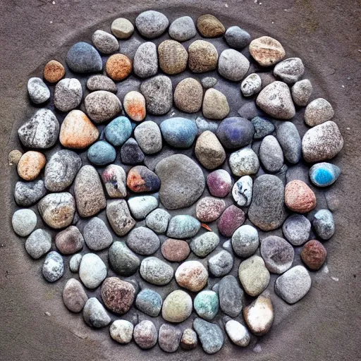 Prompt: 1 4 rocks in a circle on the ground