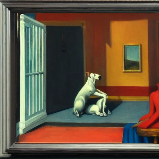 Prompt: The dog and the jewelry by Edward hopper