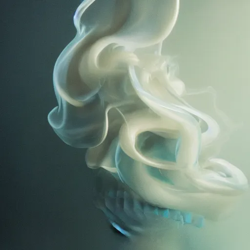 Prompt: A beautiful form made of pale blue smoke in the style of Aldo Katayanagi + Thick Milky Smoke + Mother Of Pearl +Milk and ink+ Creamy smoky Elements + Moody Cinematic Lighting + Deep Shadows + Hyper Realistic + Intricate Eldritch tendrils + 8K portrait + fluid dynamics