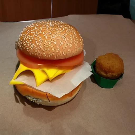 Prompt: a cheese burger that looks like a cat