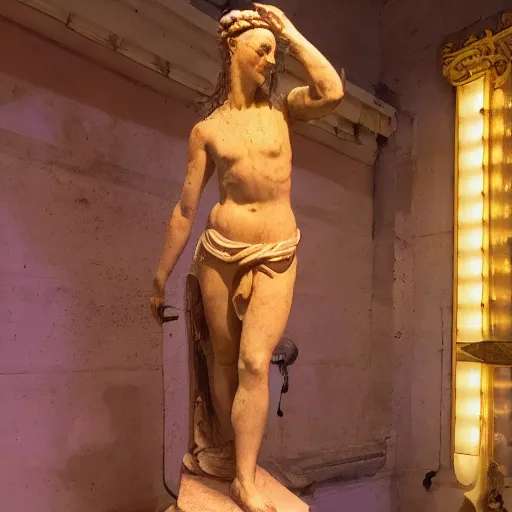 Image similar to renaissance statue surrounded by a neon frame, highly detailed