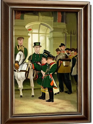 Prompt: young boy being promoted to hussars by herbert james draper