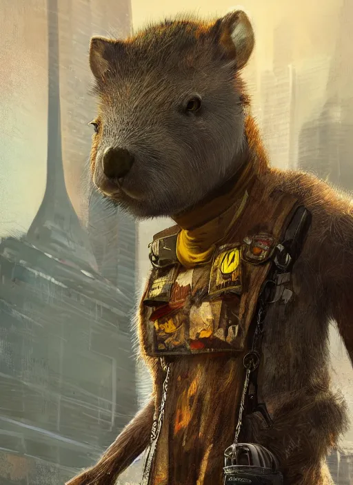 Image similar to detailed full body concept art illustration oil painting of an anthropomorphic capybara cab driver in full intricate clothing, biomutant, dystopian future, ultra detailed, digital art, octane render