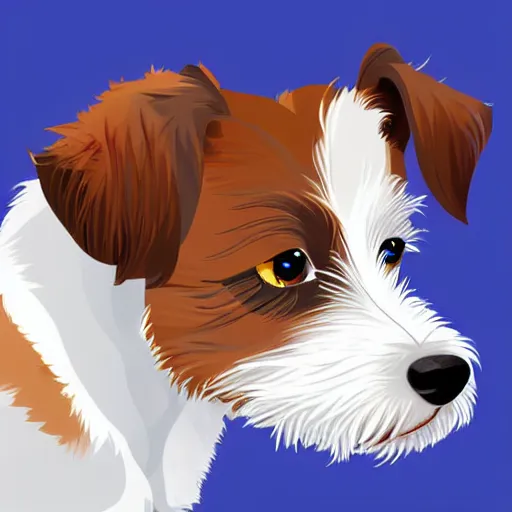 Prompt: a very cute wire haired jack russell terrier puppy. he is white with brown spots and brown patches over both eyes. clean cel shaded vector art. shutterstock. behance hd by lois van baarle, artgerm, helen huang, by makoto shinkai and ilya kuvshinov, rossdraws, illustration, art by ilya kuvshinov