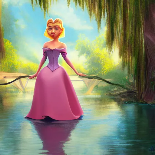 Image similar to a portrait of a princess in a disney movie, backwater bayou, oil painting, pale colors, high detail, 8 k, wide angle, trending on artstation,