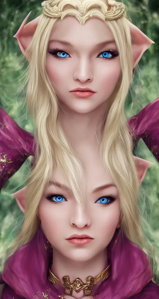 Image similar to blonde half - elf woman, rococo, sakimichan, 4 k