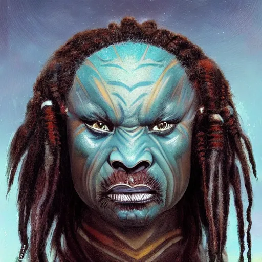 Image similar to Maori Tlingit Klingon with head crest and dreadlocks, alien bestiary by Greg Rutkowski