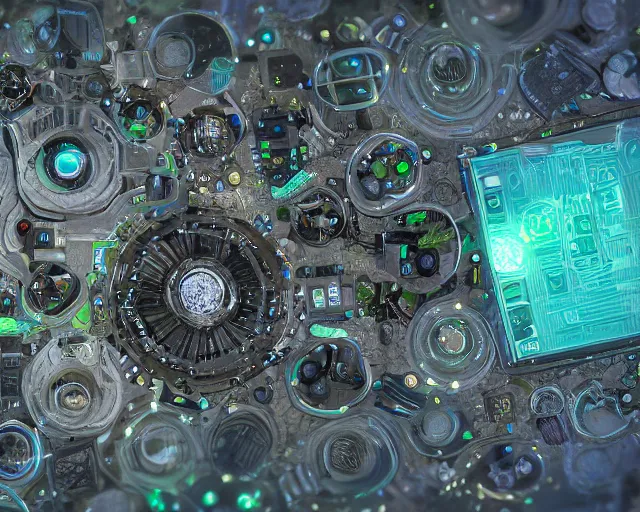 Prompt: digital art, professional microscopic view of a bio computer made of organic components,concept art,HDR,unreal engine,8k