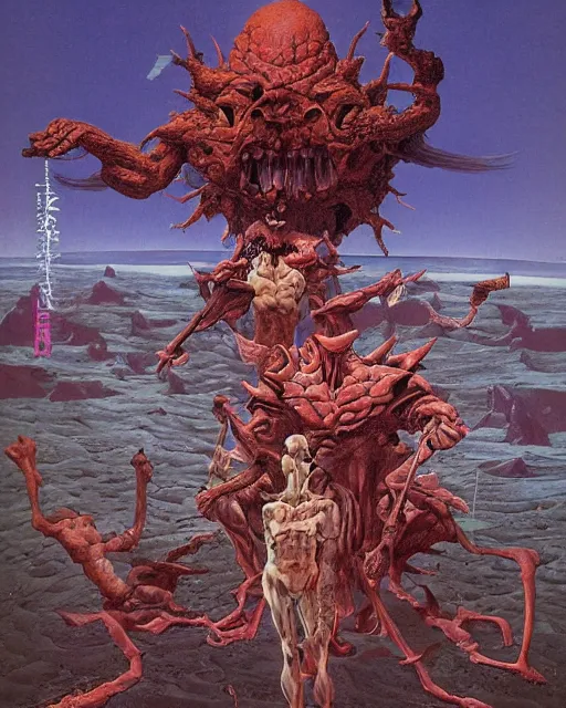 Image similar to jojo bizzare adventure painted by hirohiko araki and zdislav beksinski and wayne barlowe