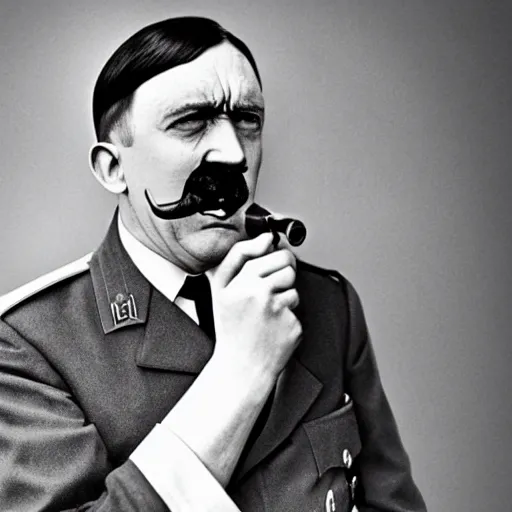 Prompt: photo of adolf hitler pointing a gun to his mouth while crying in the style of martin schoeller