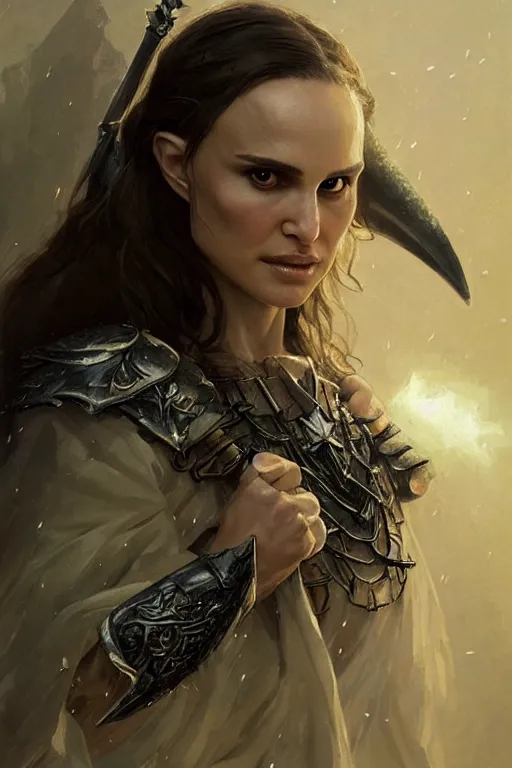 Image similar to natalie portman, legendary warrior, heroic, lord of the rings, tattoos, decorative ornaments, battle armor, by carl spitzweg, ismail inceoglu, vdragan bibin, hans thoma, greg rutkowski, alexandros pyromallis, perfect face, fine details, realistic shading photorealism