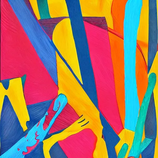 Image similar to bipolar painting split mind colorful shapes and lines.