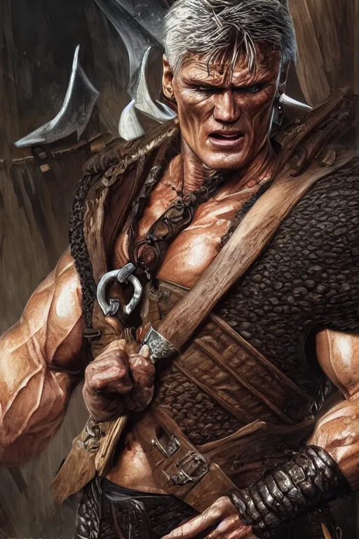 Image similar to ultra realistic illustration, hulking herculean dolph lundgren as a rogue pirate thief from baldurs gate and diablo, intricate from baldurs gate, elegant, highly detailed, digital painting, artstation, concept art, smooth, sharp focus, illustration, art by artgerm and greg rutkowski and alphonse mucha