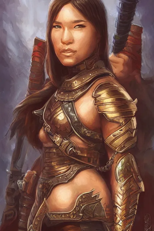 Prompt: a portrait of a strong female warrior by Ross Tran and jeff easley