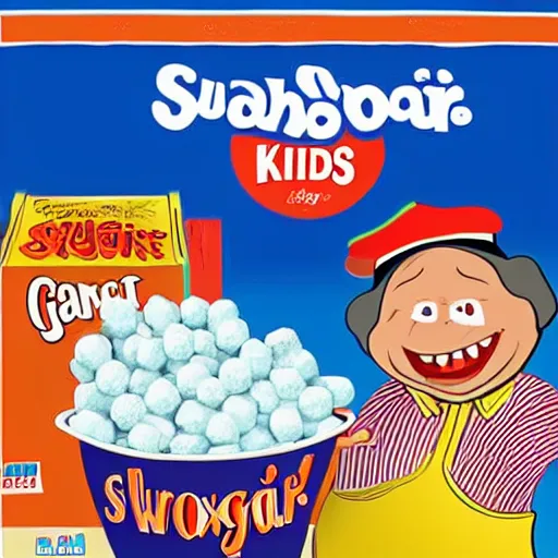 Prompt: silly cover illustration for a box of fat George Washington kids' sugar cereal