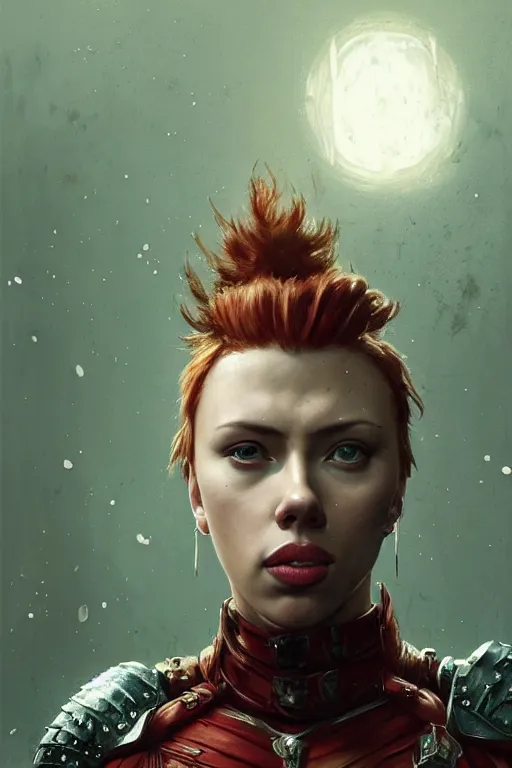 Image similar to scarlet johansson, legendary warrior, heroic fighter, dungeons & dragons, tattoos, decorative ornaments, battle armor, by carl spitzweg, ismail inceoglu, vdragan bibin, hans thoma, greg rutkowski, alexandros pyromallis, perfect face, detailed, sharply focused, centered, rule of thirds, realistic shading