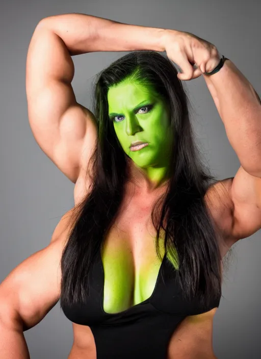 Image similar to A full portrait photo of real-life women hulk, f/22, 35mm, 2700K, lighting, perfect faces, award winning photography.