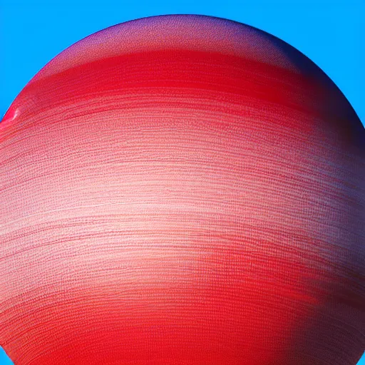 Prompt: a red and white spherical checkered ball bouncing with a blue sky background