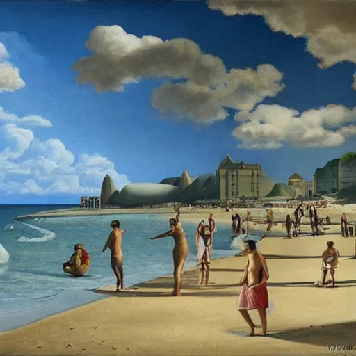 Prompt: dreamy beach scene on a hot summer evening, by carel willink