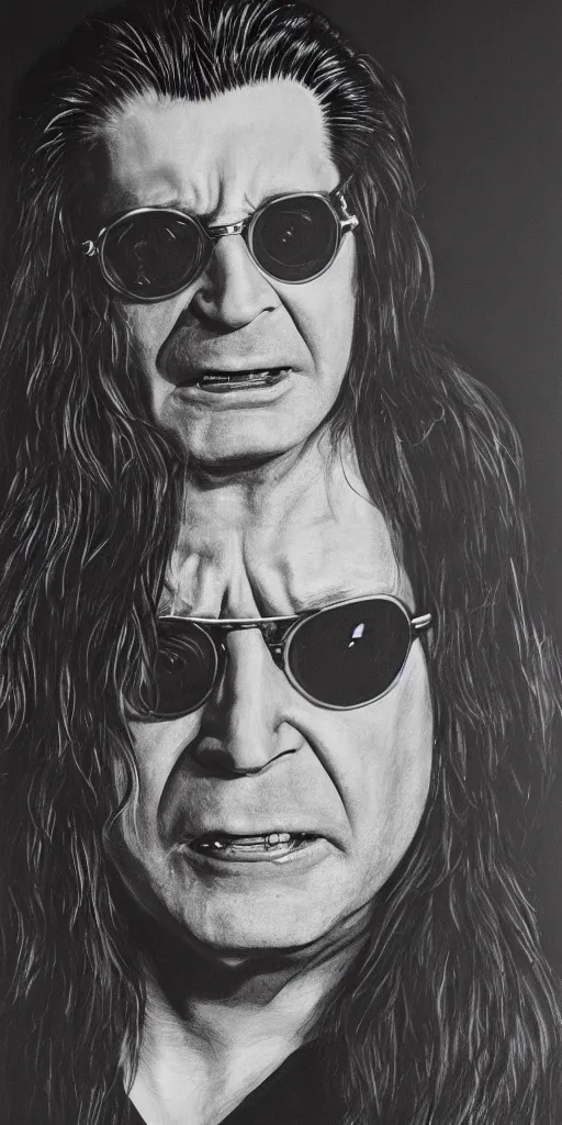 Prompt: detailed portrait of Ozzy Osbourne, neon light, hyper realistic, with horns on his head