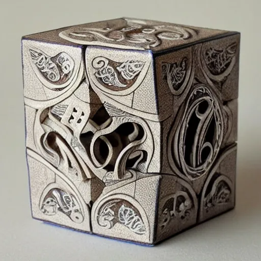 Image similar to intricate art nouveau sculpture companion - cube!!!!!!!!!!!!!!!!! companion - cube!!!!!!!!!!!!!!!!! small - heart on side