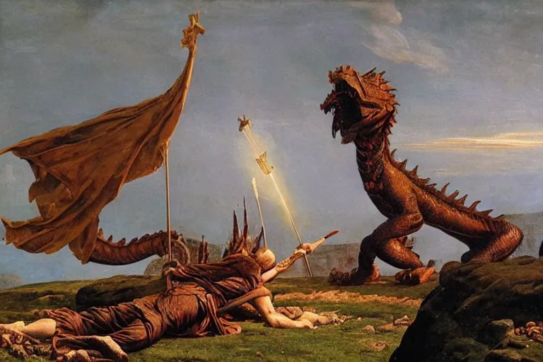 Prompt: the fall of the roman empire was started by dragon attacks by Caspar David Friedrich