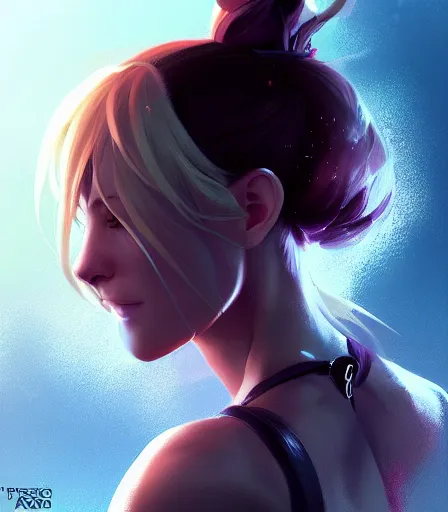 Image similar to beautiful portrait of a gorgeous personal trainer who looks like Freya , character design by charlie bowater, ross tran, artgerm, and makoto shinkai, detailed, soft lighting, rendered in octane