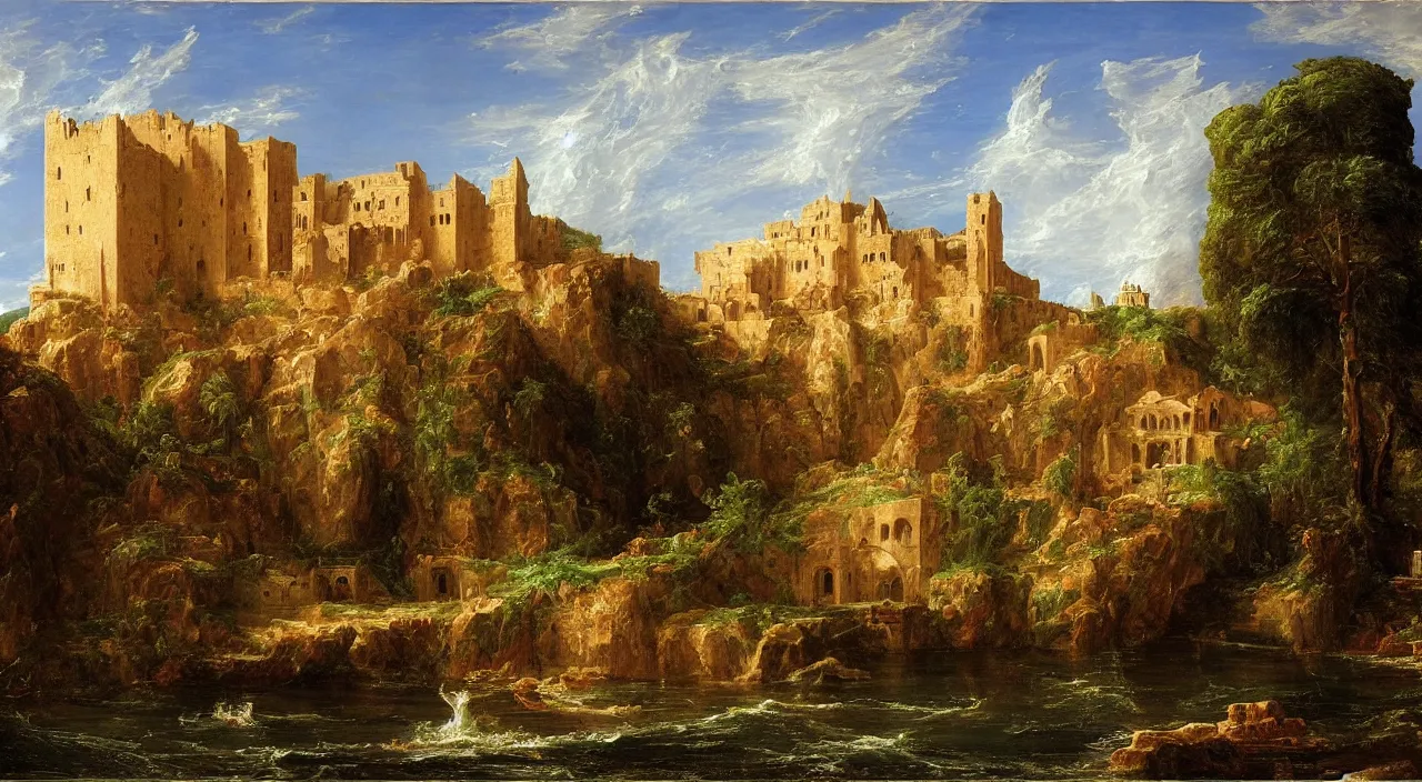Image similar to a byzantine castle, by Thomas Cole