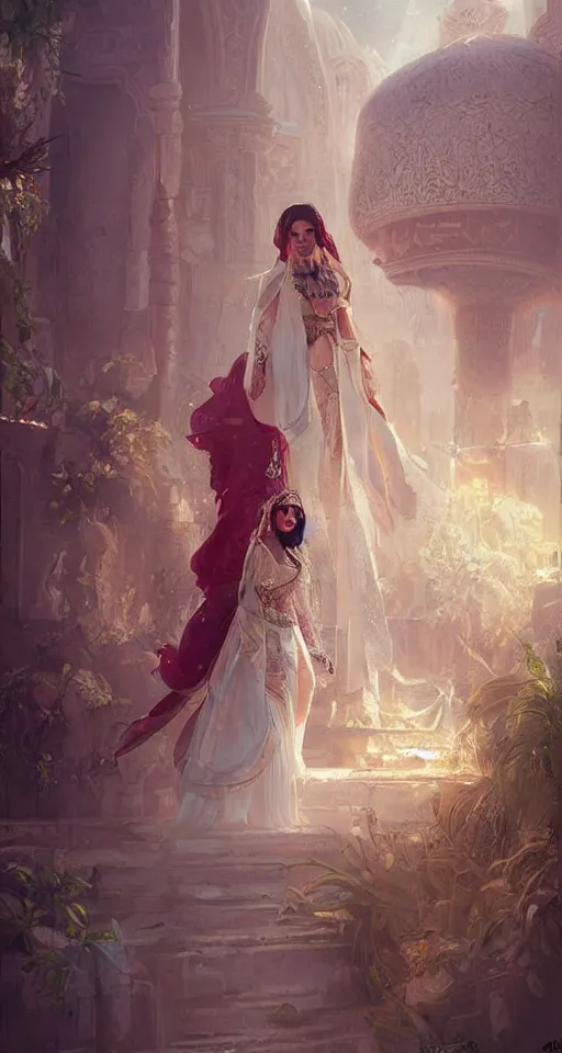 Image similar to arabian princess wedding day, digital art,ultra realistic,ultra detailed, ultra wide Lens, art by greg rutkowski