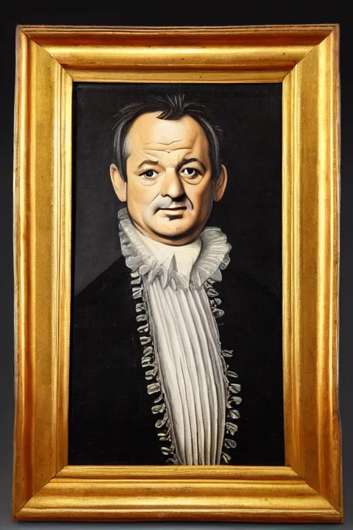 Prompt: a 1 6 0 0 s framed portrait painting of bill murray, intricate, elegant, highly detailed