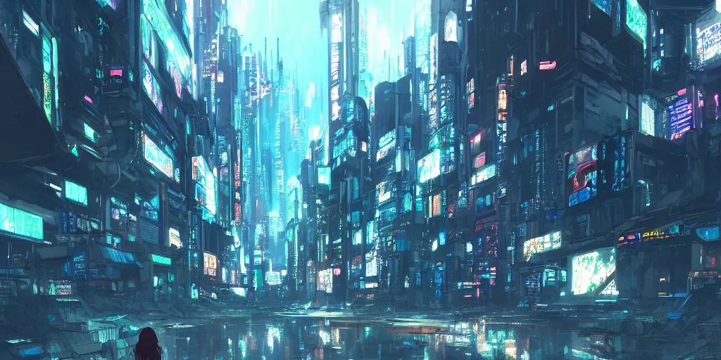 Image similar to a cyberpunk landscape by makoto shinkai, highly detailed digital art, trending on artstation