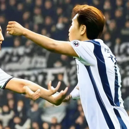 Image similar to harry kane and son heung-min in naruto,