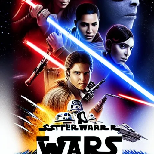 Image similar to super detailed star wars movie poster with ben shapiro, snooki and kim kardashian, 8k full HD photo, cinematic lighting, anatomically correct, oscar award winning, action filled, correct eye placement,