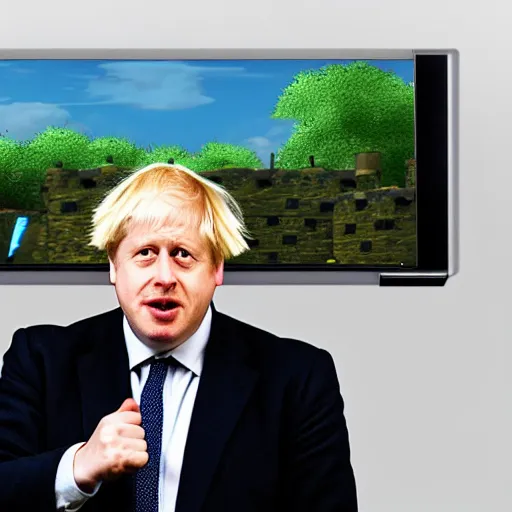 Prompt: Boris Johnson showing off his Nintendo Wii, happy shocked facial expression, 4k, 8k