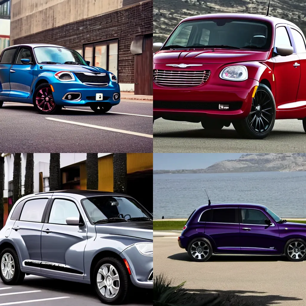 Prompt: Chrysler PT Cruiser if it were manufactured in the 2022 production year, 2022 Chrysler PT Cruiser, wide angle exterior 2022