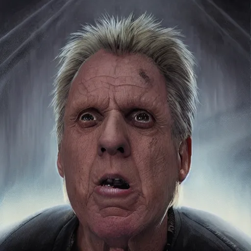 Image similar to hyperrealistic mixed media high resolution painting of Gary Busey Emperor Palpatine, stunning 3d render inspired art by Jamie Salmon and WForrest and Greg Rutkowski, perfect facial symmetry, dim volumetric lighting, 8k octane beautifully detailed render, full body shot, post-processing, extremely hyper-detailed, intricate, epic composition, highly detailed attributes, highly detailed atmosphere, cinematic lighting, masterpiece, trending on artstation, very very detailed, masterpiece, stunning, flawless completion, lifelike texture, perfection,