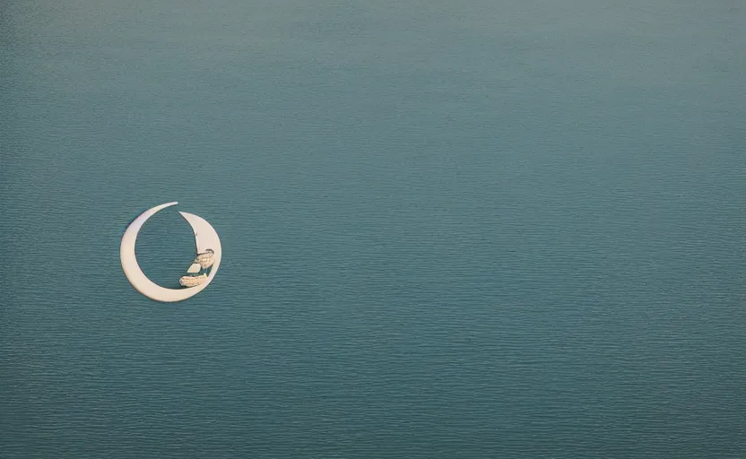 Prompt: a crescent moon as a banana over a lake, stunning photography