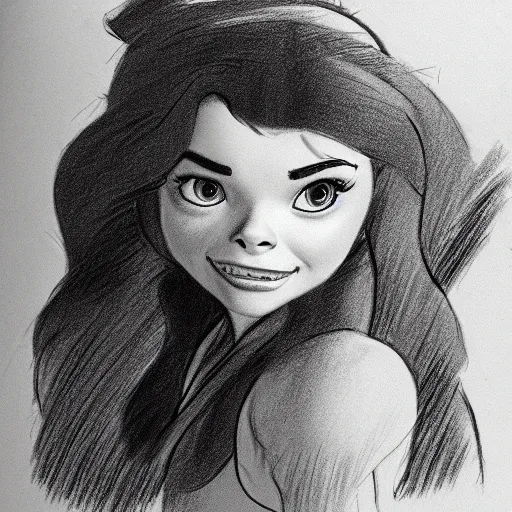 Image similar to milt kahl pencil sketch of chloe grace moretz in disney snow white